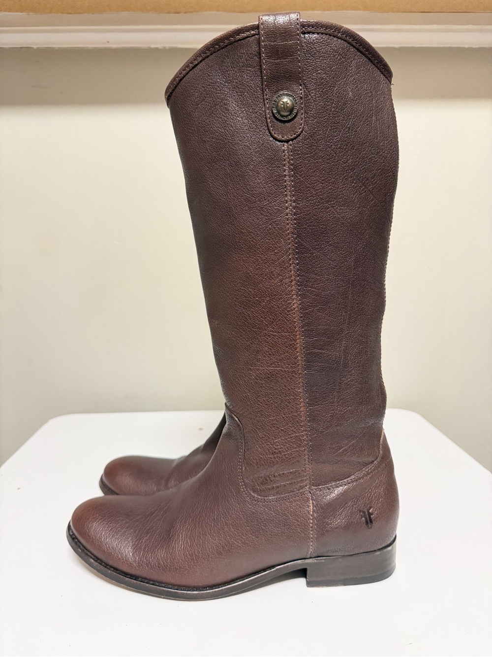 FRYE 77165 Melissa Button Brown Leather Knee-Hi Riding Boots Women’s US 9.5 B